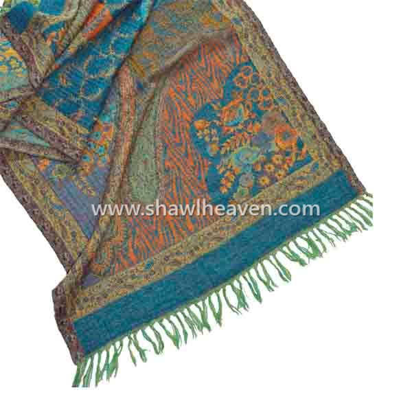 Embroidery design boiled wool sea blue shawl